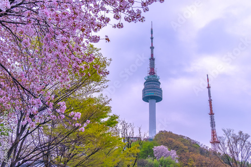 Namsan tower or Seoul tower in Seoul Korea .People always come to see the great view of Seoul at the top of tower