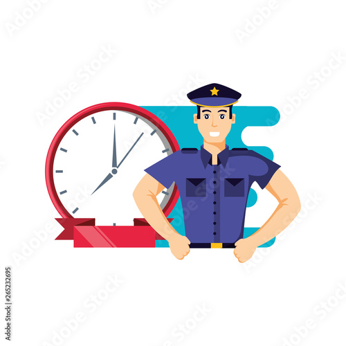 Tableau sur toile police officer with clock time