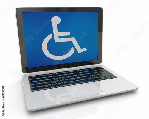 Wheelchair Disabled Person Symbol Disability Laptop Computer Software 3d Illustration photo