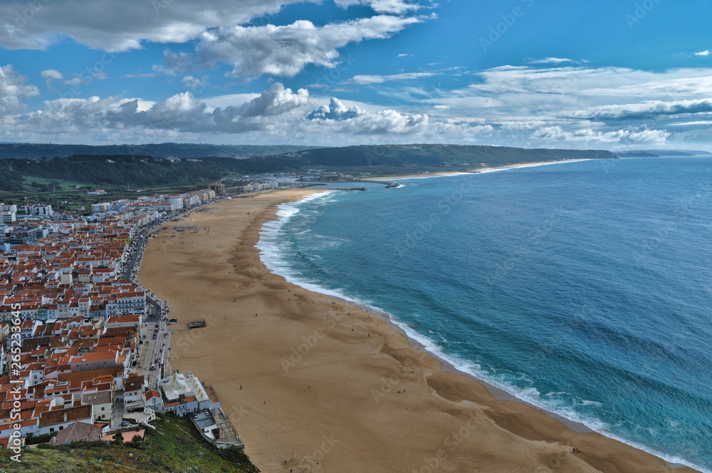 Overview of the Village of Nazare, Famous travel destination for surfers in Portugal