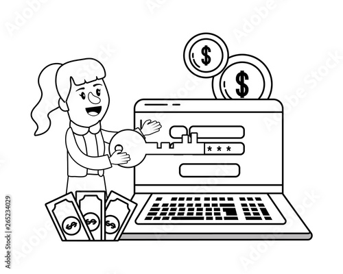 Businesswoman banking financial planning black and white