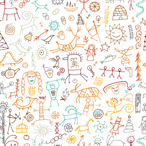 Rock paintings background, seamless pattern for your design