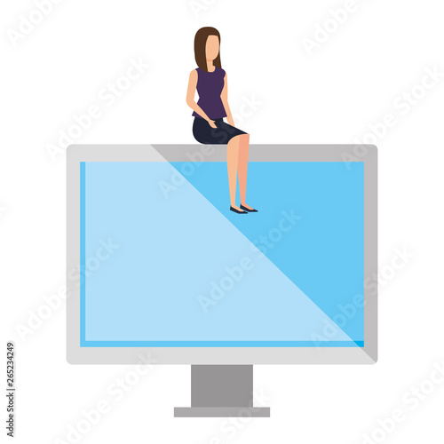 elegant businesswoman sitting in computer display