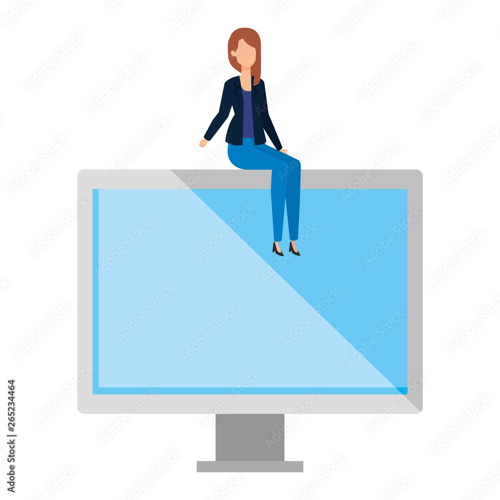 elegant businesswoman sitting in computer display elegant businesswoman sitting in computer display