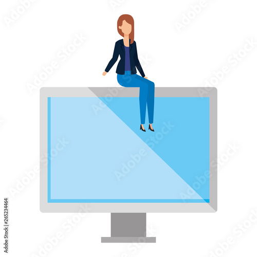 elegant businesswoman sitting in computer display
