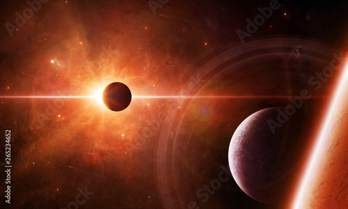 Abstract planet horizon on a nebula space background