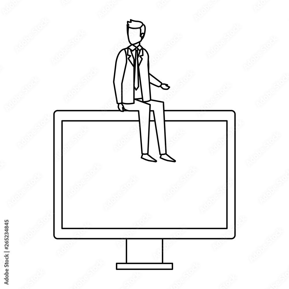 elegant businessman sitting in computer display