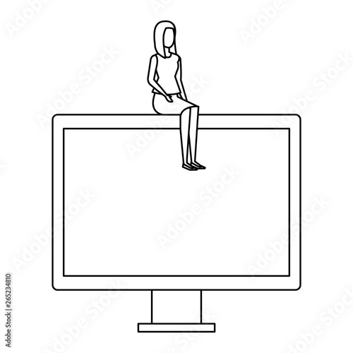 elegant businesswoman sitting in computer display