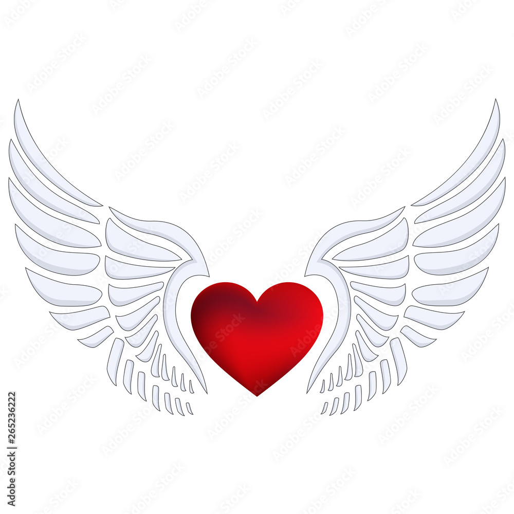 Red heart with angel wings 