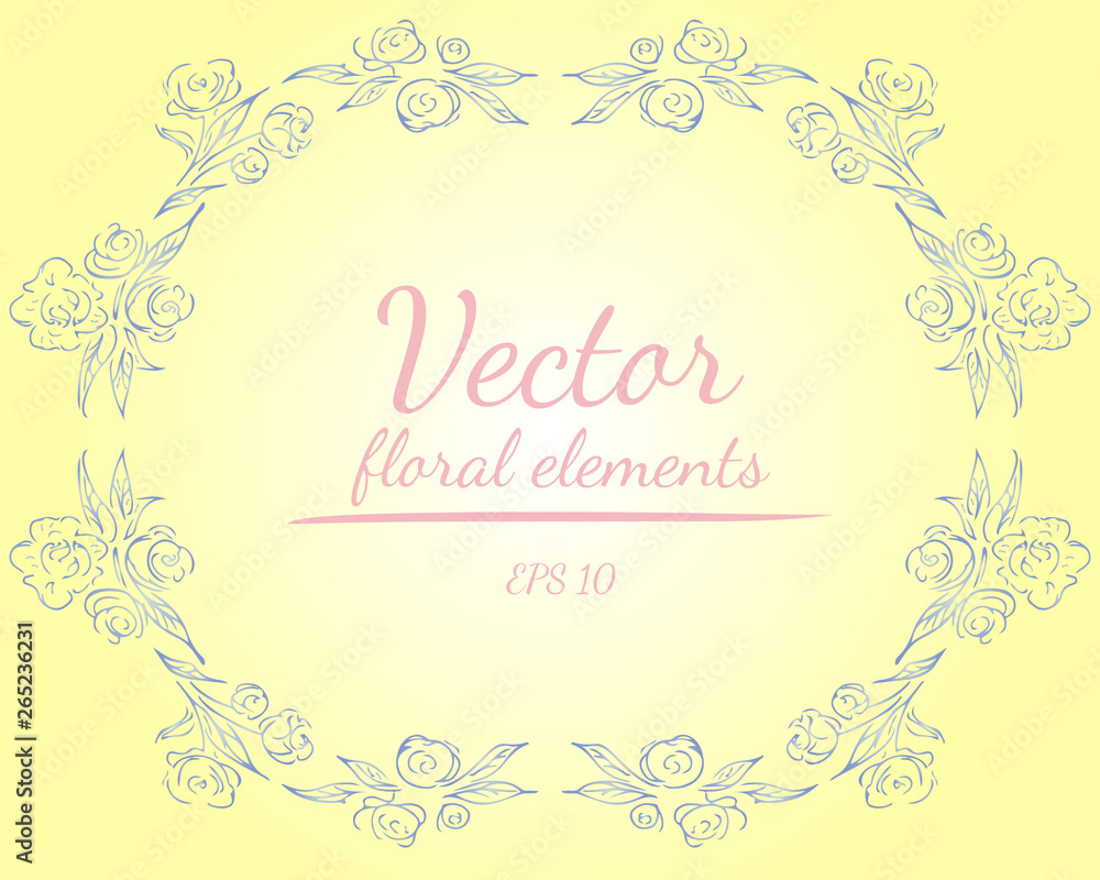 Wreath of roses or peonies flowers with shalimar, lemon, polo blue, azalea and white nectar colors. Floral frame design elements for invitations and greeting cards. Hand drawn. Line art. Sketch. Wreath of roses or peonies flowers with shalimar, lemon, polo blue, azalea and white nectar colors. Floral frame design elements for invitations and greeting cards. Hand drawn. Line art. Sketch.