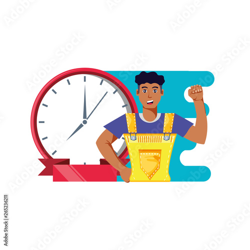 worker construction man with clock time