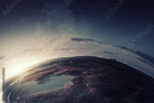 Fototapeta Naklejka Na Ścianę i Meble -  Planet orbit with cloudy sky