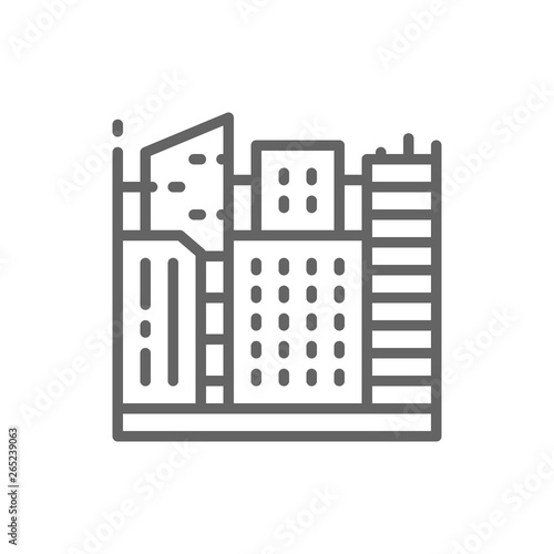Big city, megapolis landscape line icon.