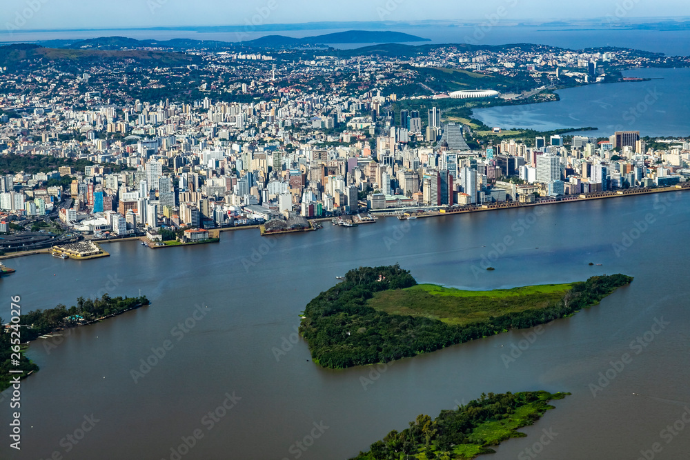 Large cities seen from above. City of Porto Alegre of the state of Rio Grande do Sul, Brazil South America. 