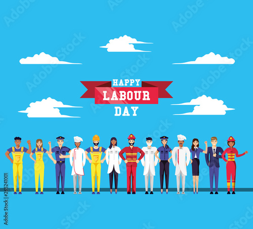 happy labour day with group of professionals