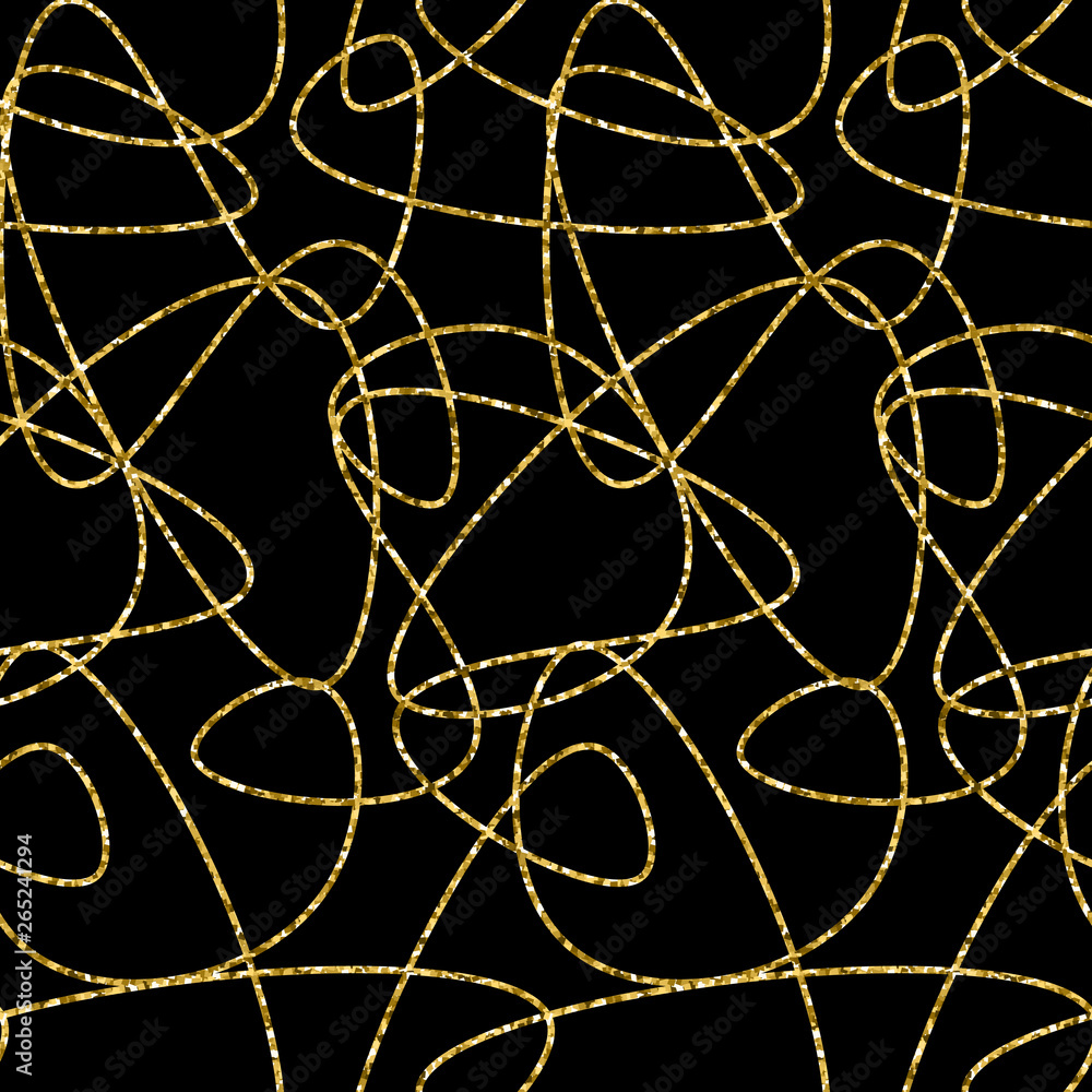 Vector hand drawn abstract seamless pattern. Gold stripes pattern.