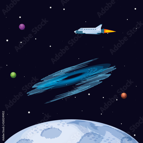 moon satellite with spaceship space scene