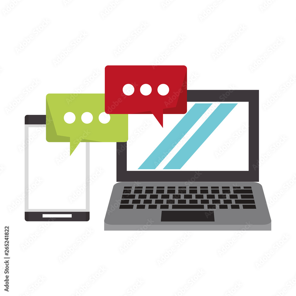 computer and cellphone with speech bubble computer and cellphone with speech bubble