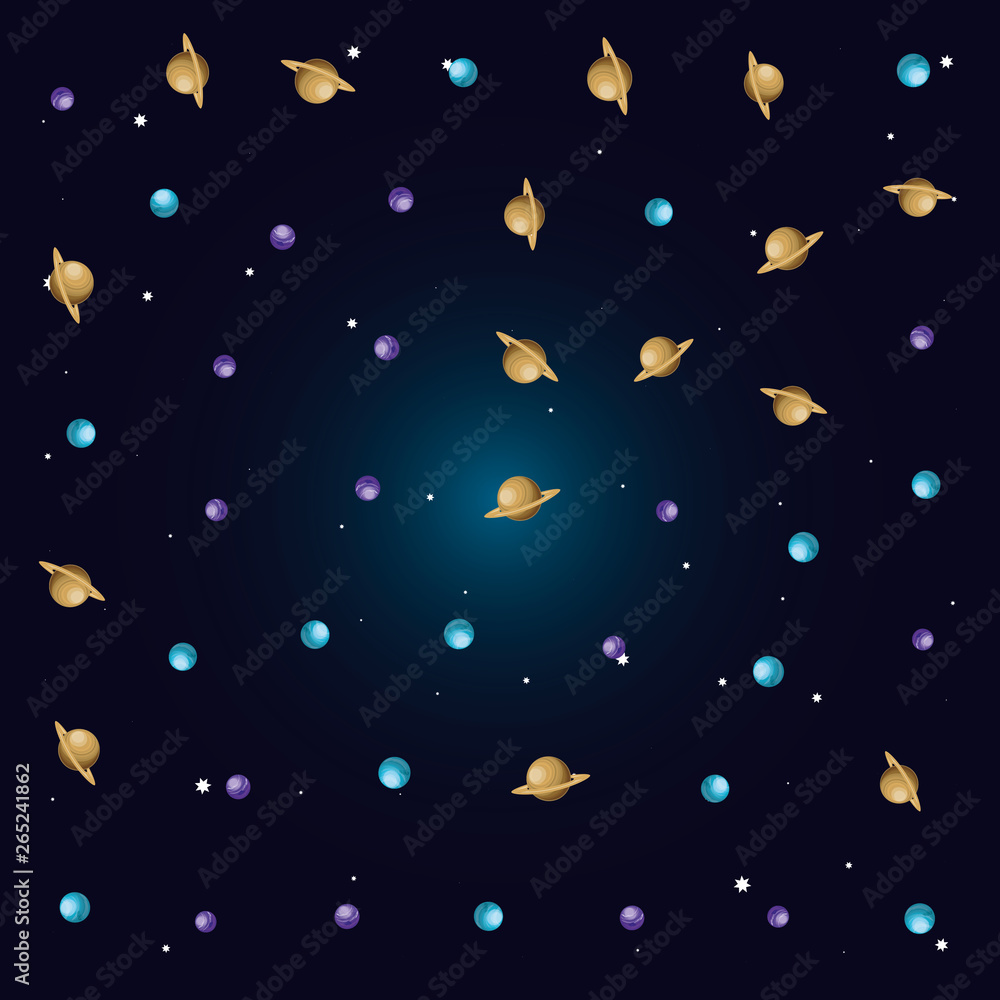 group of planets scene space pattern