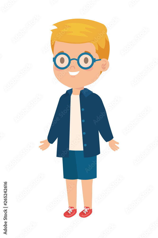 little boy kid with eyeglasses character