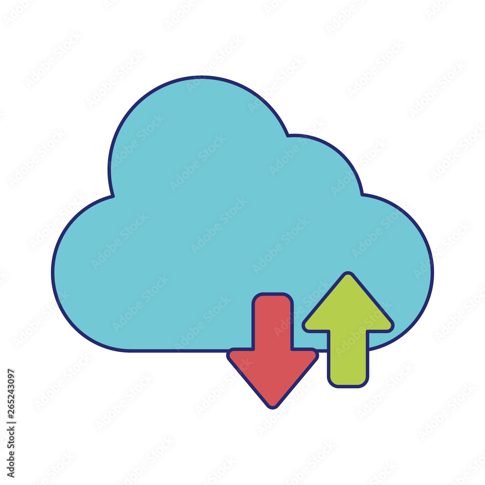 cloud with transfer arrow blue lines cloud with transfer arrow blue lines