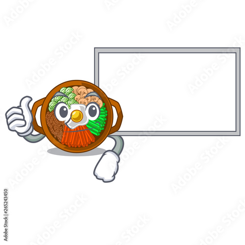 Thumbs up with board bibimbap isolated with in the character