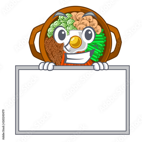 Grinning with board bibimbap isolated with in the character