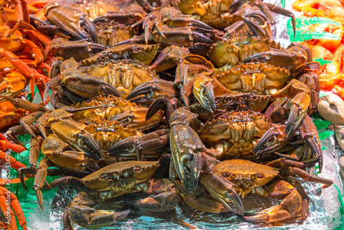 Crabs for sale at a market in Madrid, Spain