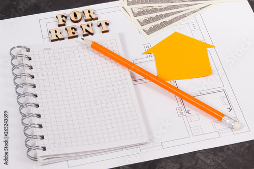 Dollar, notepad and electrical diagrams, renting house or flat concept