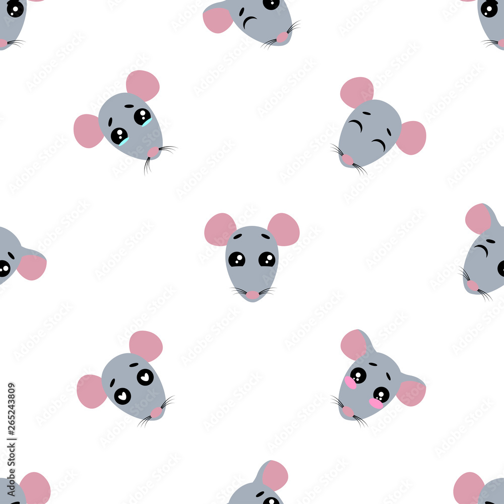 Fototapeta premium Seamless pattern of cartoon rat on white background.