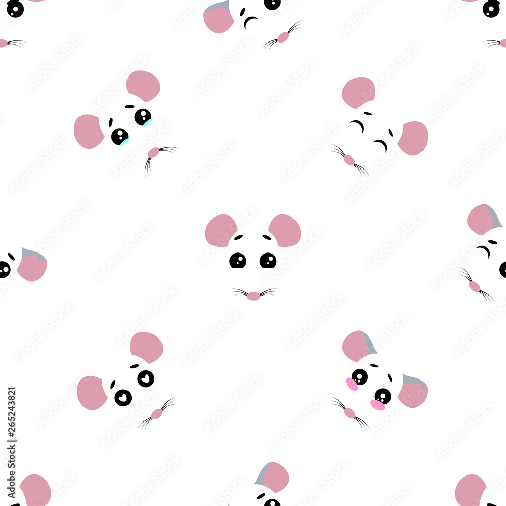 Seamless pattern of cartoon rat on white background.