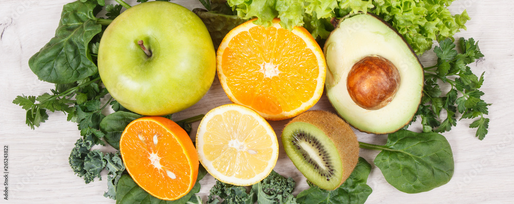 Fresh fruits and vegetables. Healthy nutrition, slimming and dieting concept Fresh fruits and vegetables. Healthy nutrition, slimming and dieting concept
