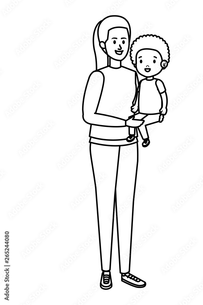 young mother with little son characters young mother with little son characters