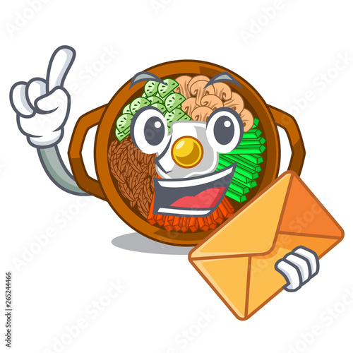 With envelope bibimbap served on mascot hot pan