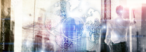 3D earth hologram, Globe, WWW,Global Business and Telecommunication. Website Banner