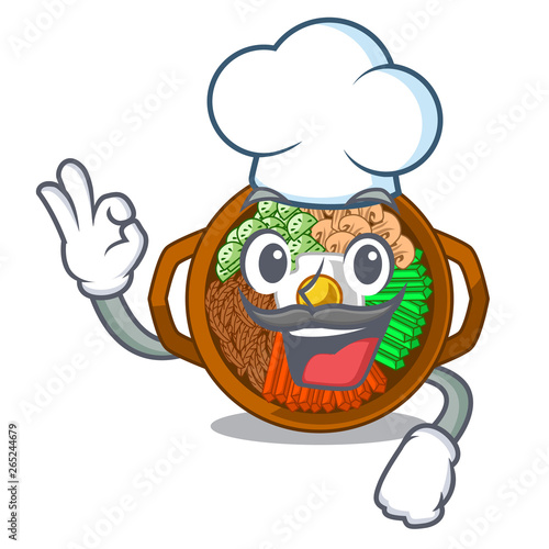 Chef bibimbap served on mascot hot pan
