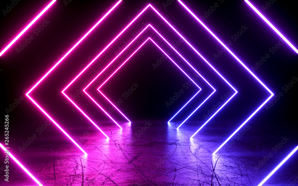 Fototapeta premium neon light shapes on black background,rainbow colors, 3d rendering,conceptual image.