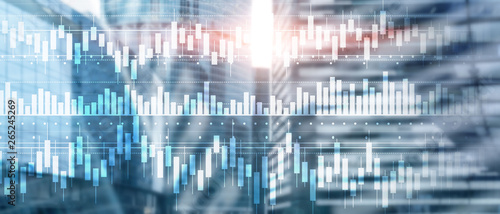 Candles chart diagram graph stock trading investment business finance concept mixed media double exposure virtual screen.