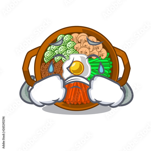 Crying bowl of bibimbap in cartoon shape