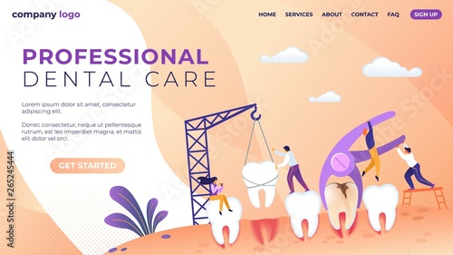 Professional Dental Care Lettering Flat Banner. 