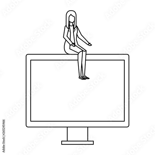 elegant businesswoman sitting in computer display