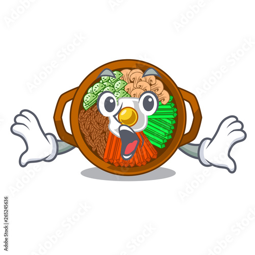 Surprised bowl of bibimbap in cartoon shape