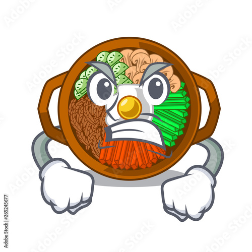 Angry bowl of bibimbap in cartoon shape