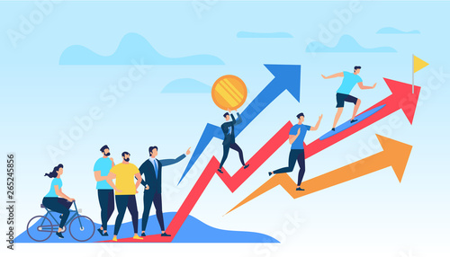 People Running Up Growing Red Graph Arrow