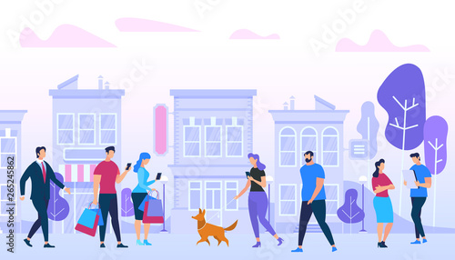 Men and Woman Walking in City. Urban Lifestyle.