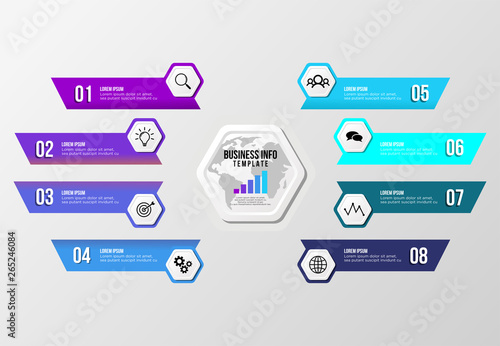 Vector Infographics Elements Template Design . Business Data Visualization Timeline with Marketing Icons most useful can be used for presentation, diagrams, annual reports, workflow layout