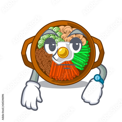 Waiting plate containing bibimbap cartoon on table