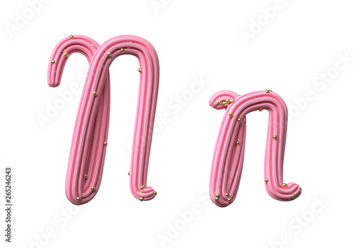 Pink cream candy Font Isolated on White Background, 3d rendering,conceptual image.