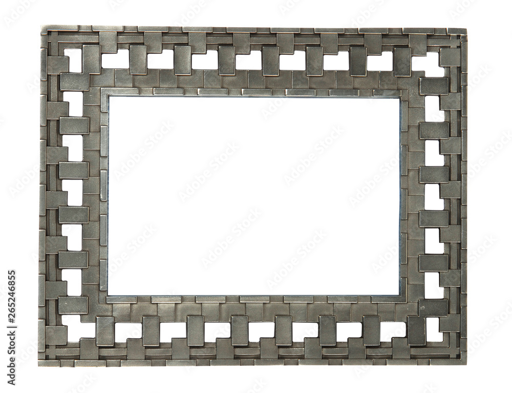Picture frame designed with metal in square shape, isolated on white background with clipping path.