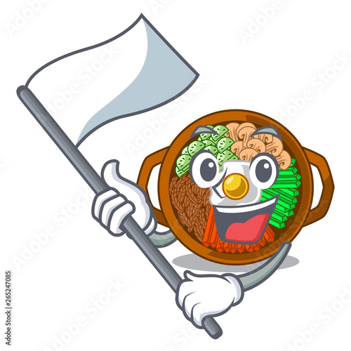 With flag plate containing bibimbap cartoon on table